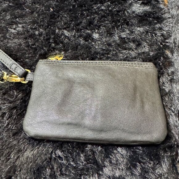 Luv Betsey Small Black Faux Leather Wristlet With Gold-Tone Lips Charm - Picture 3 of 5